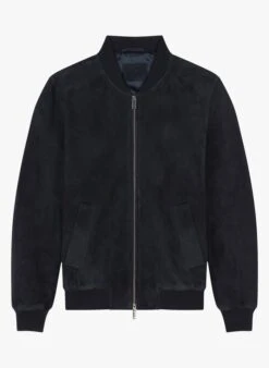 Blouson Col Rond Regular Fit En Cuir | Bleu