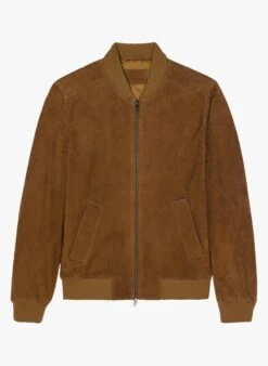 Blouson Col Rond Regular Fit En Cuir | Marron