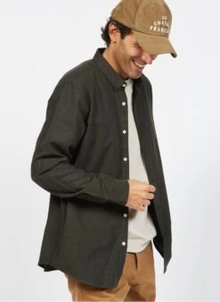 Chemise Col Classique Regular Fit En Coton Et Laine | Vert -BALIBARIS Boutique 3839120