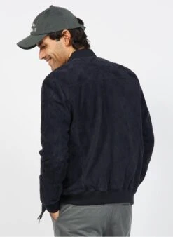 Blouson Col Rond Regular Fit En Cuir | Bleu -BALIBARIS Boutique 3839322