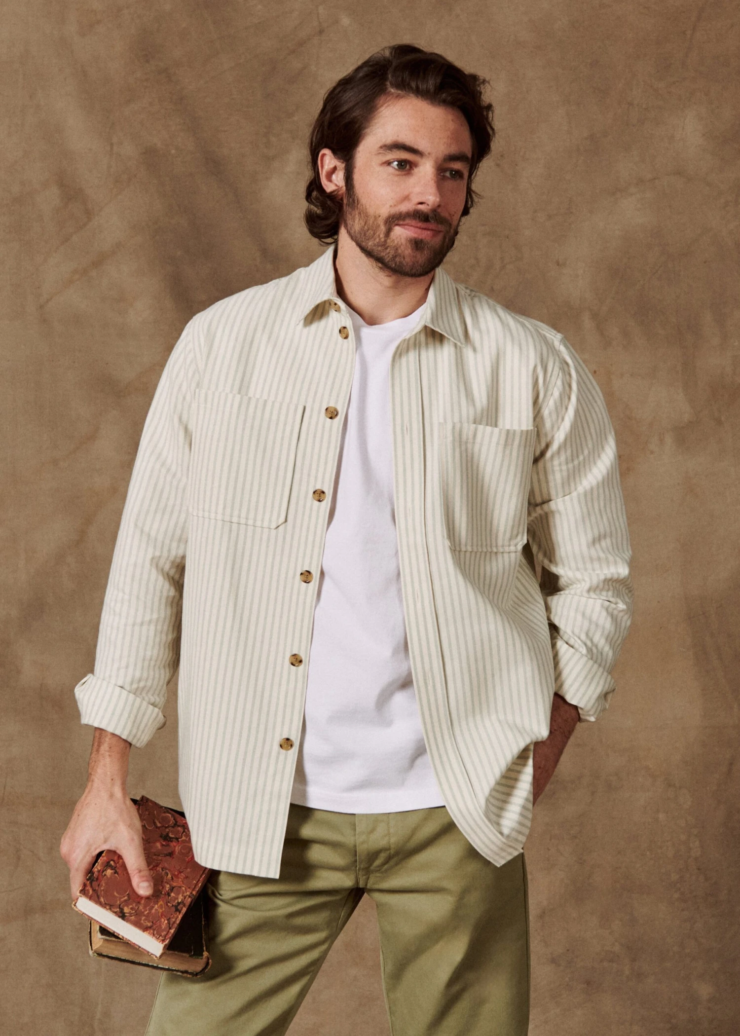 Surchemise John Rayée Amande 4 Surchemise John Rayée Amande – Image 2